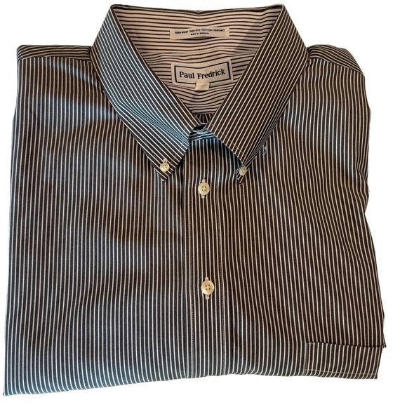 2/$25 Paul Fredrick Button Up Shirt Men 20/36 Long Sleeve Blue Stripe … - Picture 1 of 7
